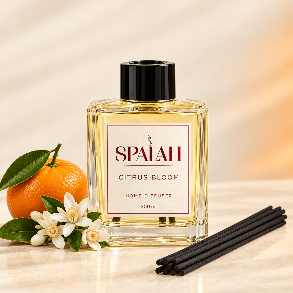 Spalah Citrus Bloom diffuser with reeds alongside
